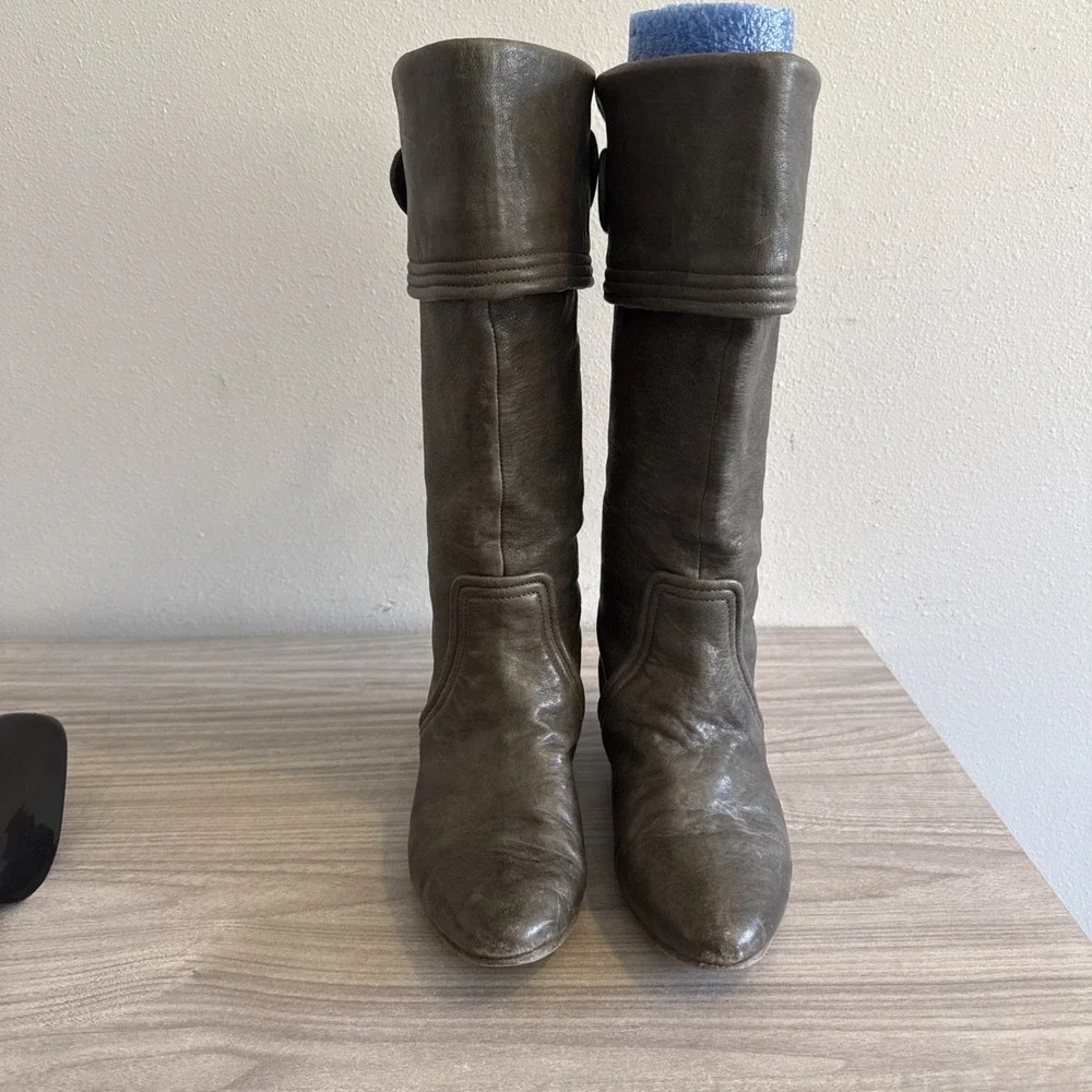 FRYE Jackie Button Tall Boots 8.5 Slip On Green Boho Coastal Cowgirl Festival